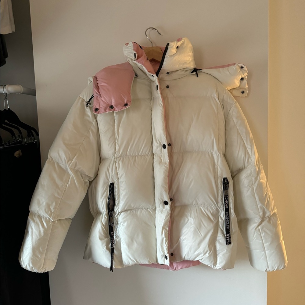 Moncler off white and pink down jacket